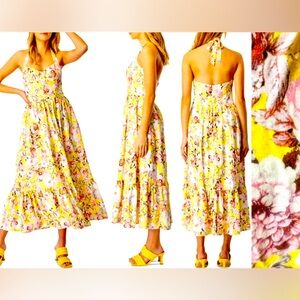 Bardot Labella Halter Yellow Floral Midi Dress Women’s XL